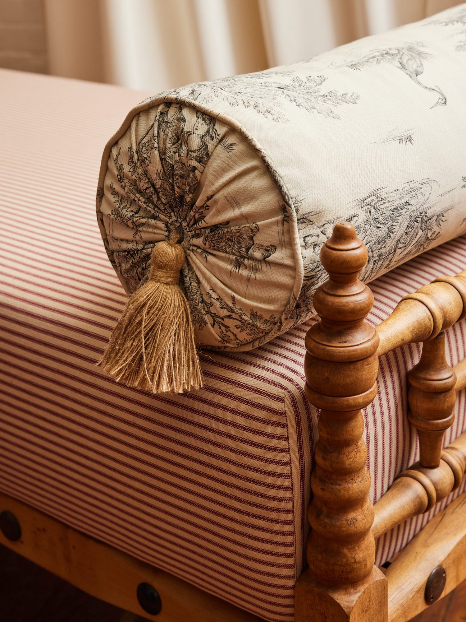 Bobbin Leg Chaise with Ticking Stripe