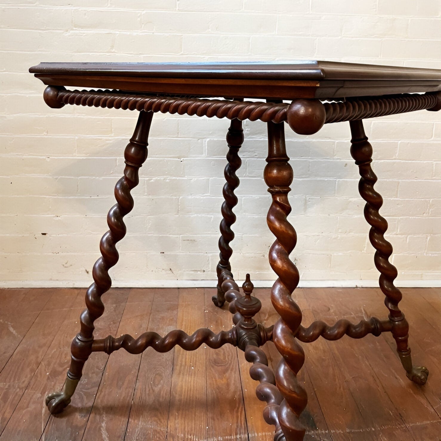 Barley Twist End Table With Brass Claw Feet