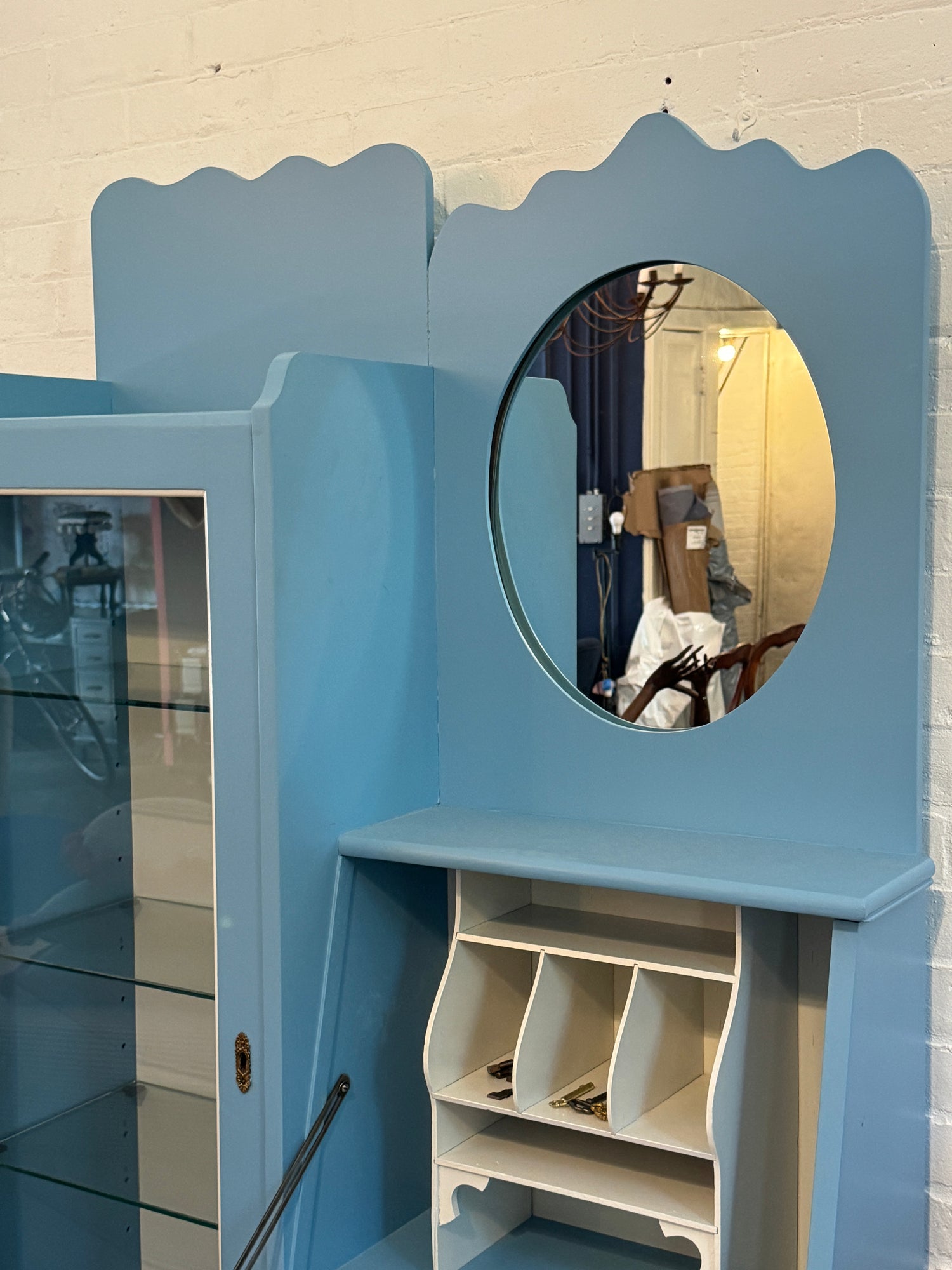 Blue Lacquered Vintage Hutch