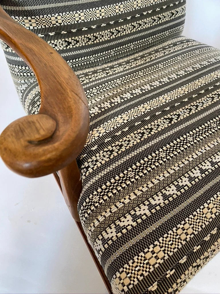 Textured Armchair with Scrolled Arms