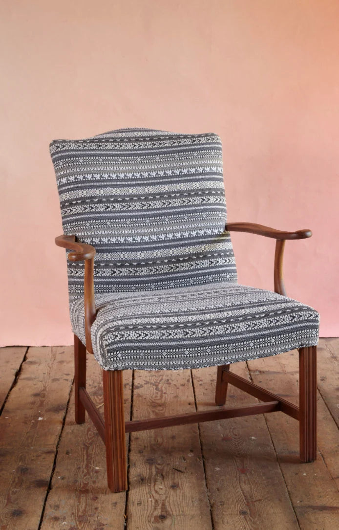 Textured Armchair with Scrolled Arms