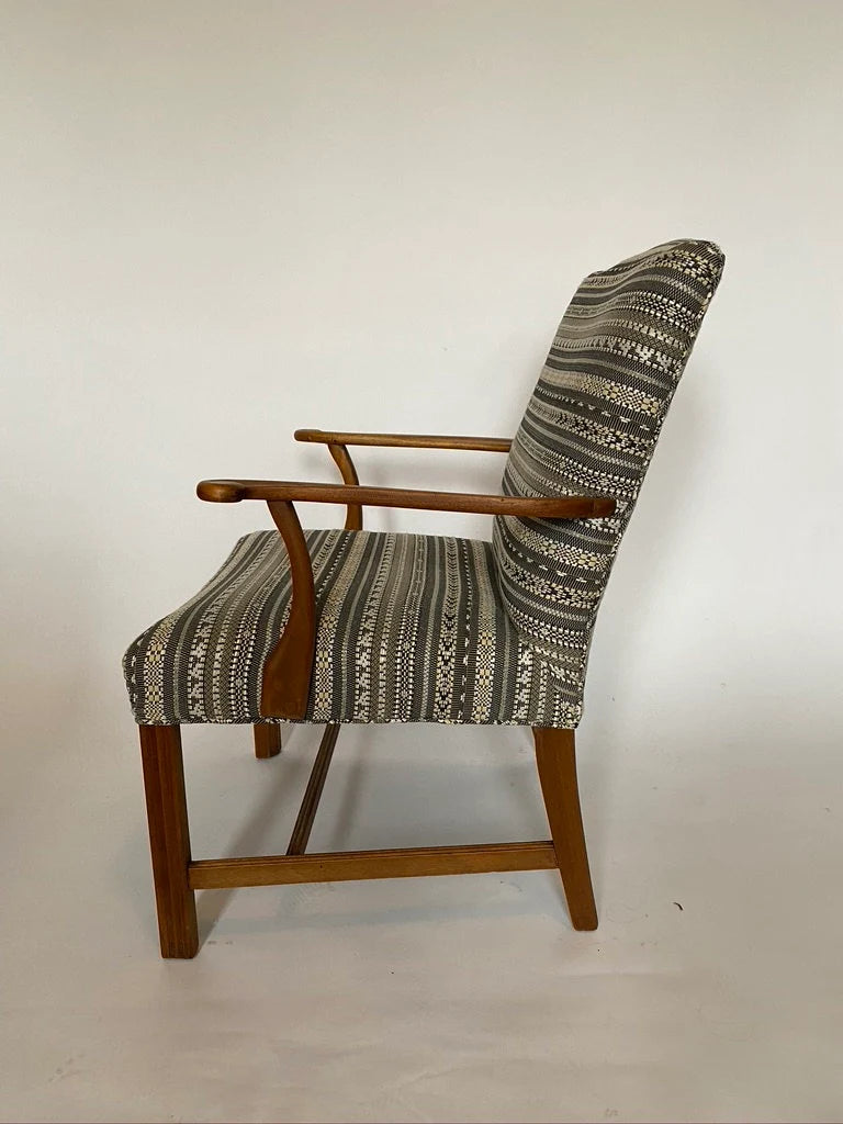 Textured Armchair with Scrolled Arms