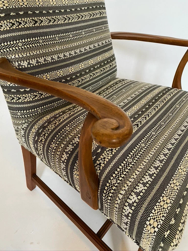 Textured Armchair with Scrolled Arms