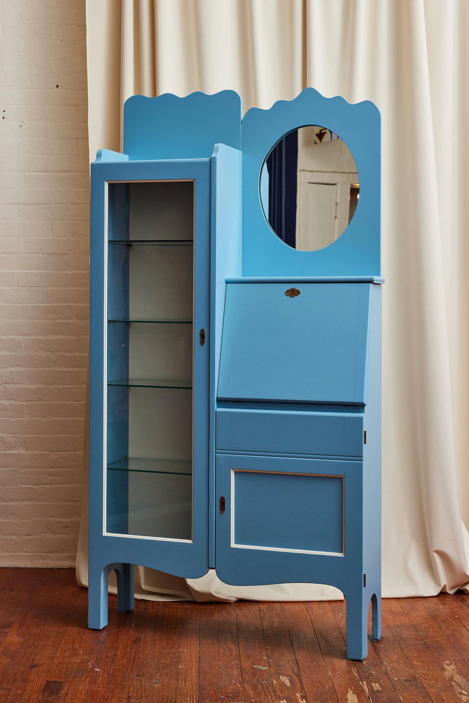 Blue Lacquered Vintage Hutch