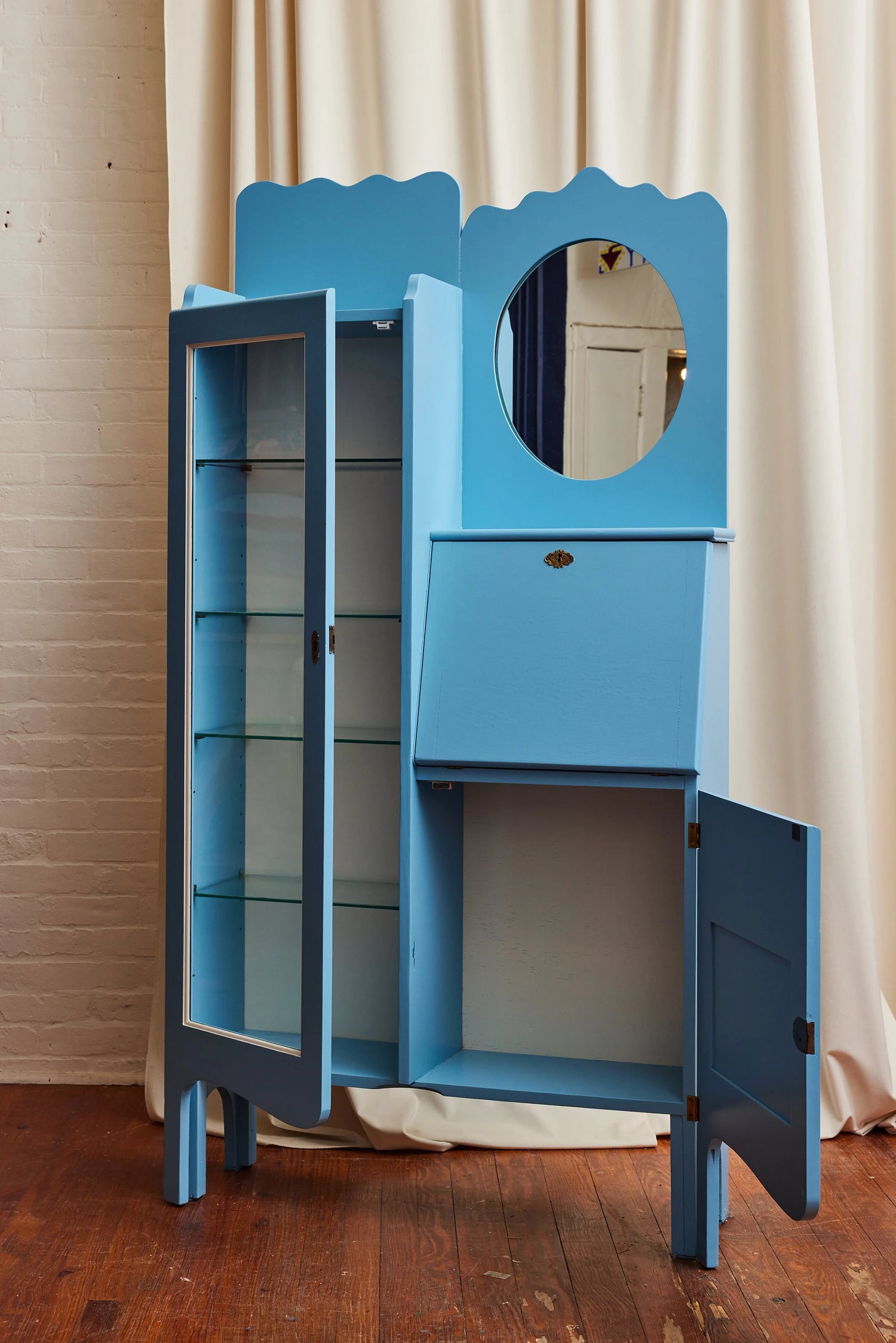 Blue Lacquered Vintage Hutch